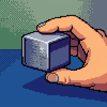 An 8-bit tungsten cube held in a hand