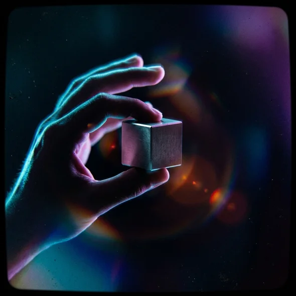Person holding a cube in Prismatic style